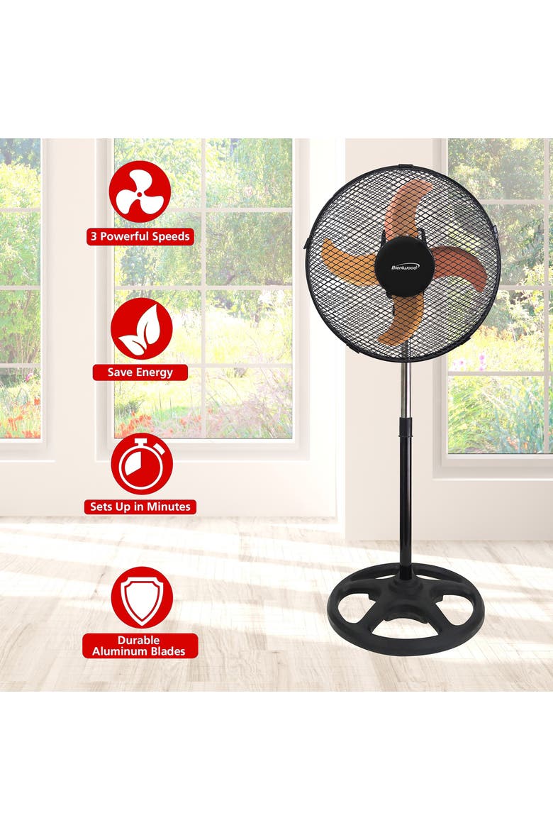 3 Speed 12in Oscillating Stand Fan in Black, Alternate, color, Black