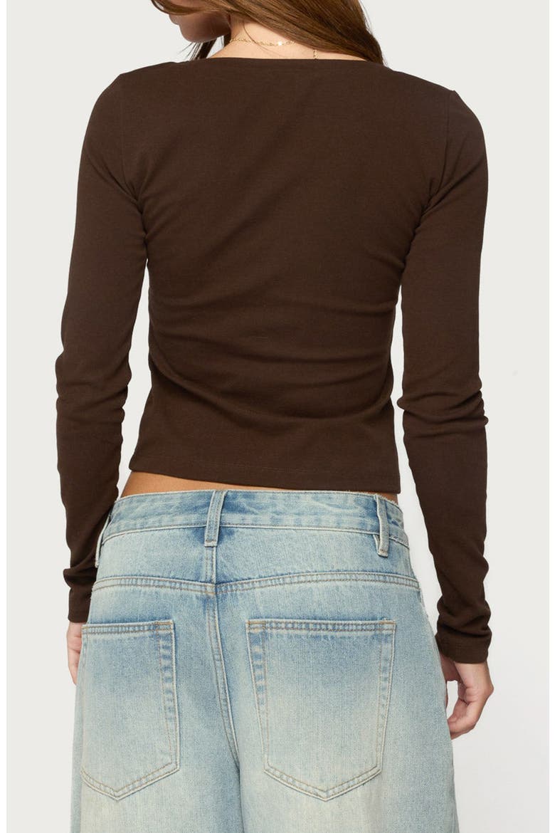 Saela Lacey Tie Front Long Sleeve Top, Alternate, color, BROWN