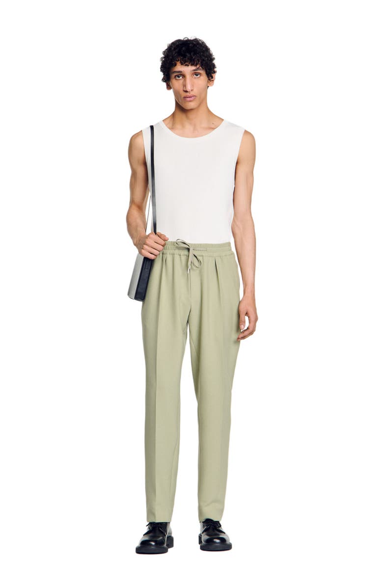 SANDRO Elasticated straight-leg trousers, Alternate, color, Light Kaki.