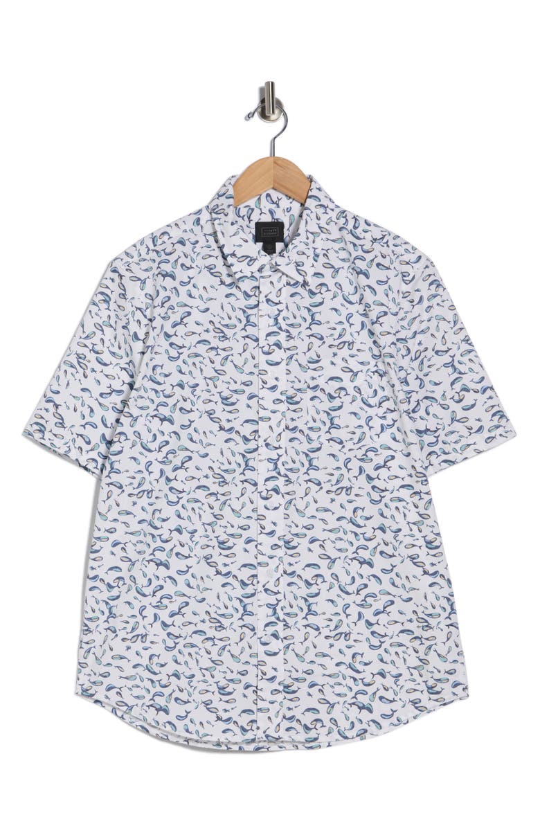 14th & Union Print Short Sleeve Stretch Poplin Button-Up Shirt, Alternate, color, Ivory Whale Print