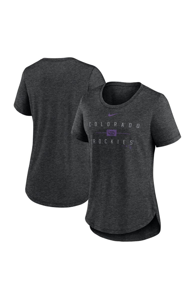 Nike Women's Nike Heather Black Colorado Rockies Knockout Team Stack Tri-Blend T-Shirt, Alternate, color, Heather Black