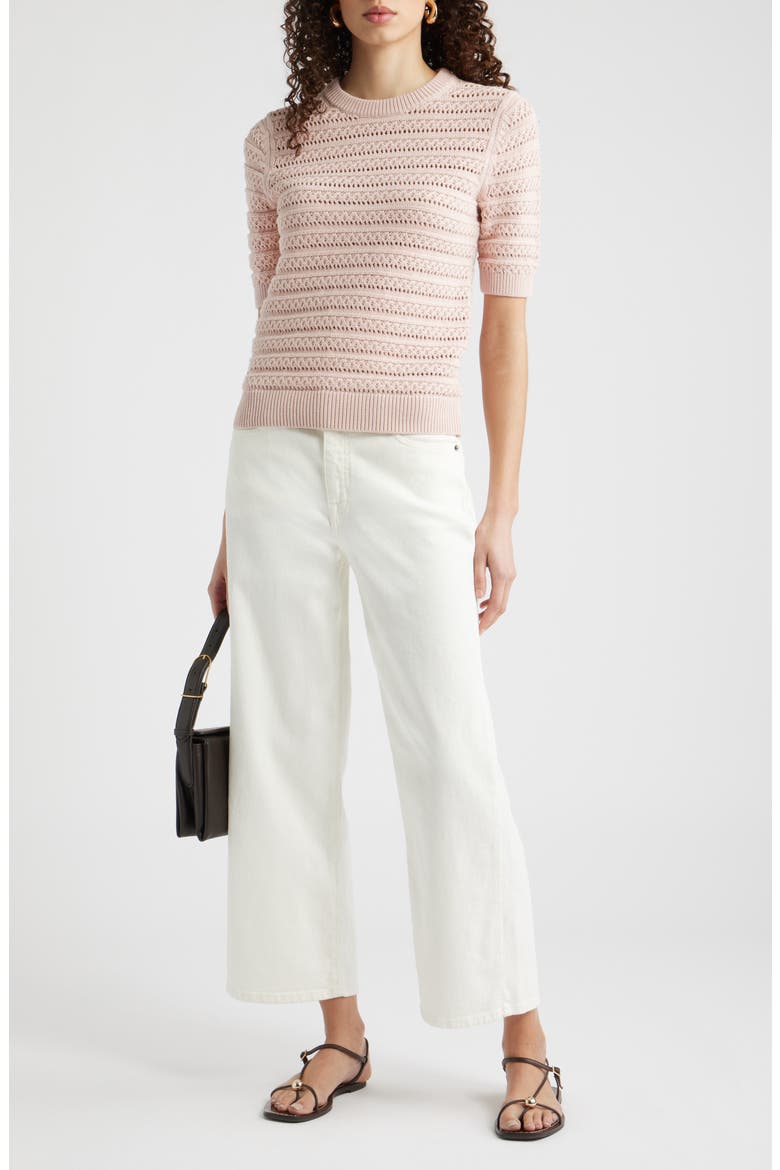 Open Stitch Crewneck Sweater, Alternate, color, PINK SMOKE