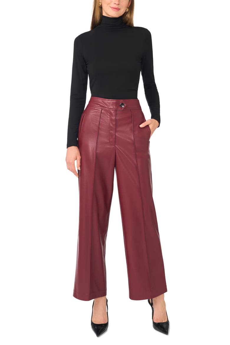 Faux Leather Wide Leg Pants, Alternate, color, TAWNY PORT