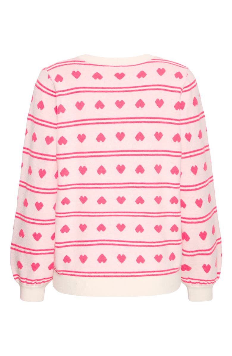 ICHI Ihbrielle Jacquard Heart Sweater, Alternate, color, Birch W Teaberry