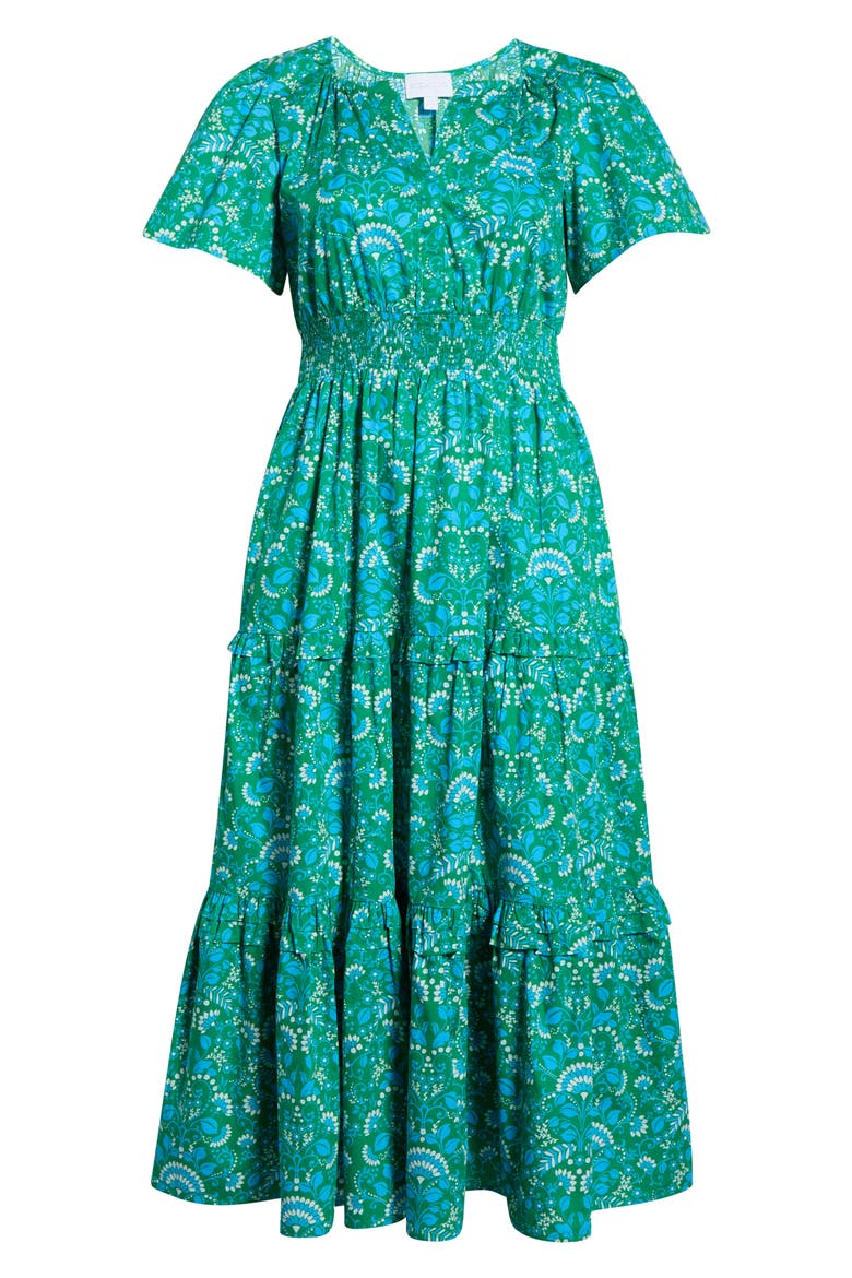 Alina Floral Palmer Tiered Cotton Maxi Dress, Alternate, color, KELLY-CERULEAN