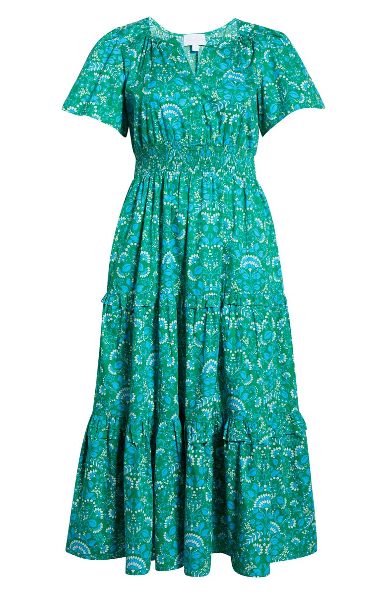 SUGARLIPS Alina Floral Palmer Tiered Cotton Maxi Dress, Alternate, color, Kelly-Cerulean