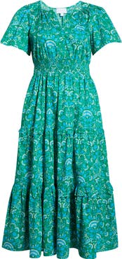 SUGARLIPS Alina Floral Palmer Tiered Cotton Maxi Dress