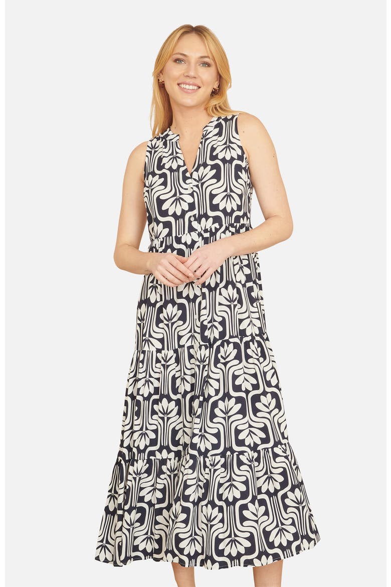 Retro Print Relaxed Midi Dress, Alternate, color, Navy