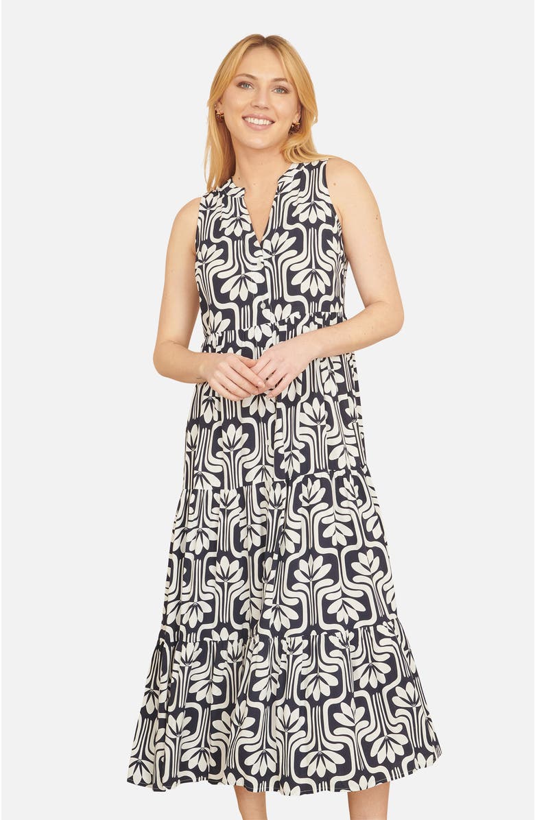 Yumi Retro Print Relaxed Midi Dress, Alternate, color, Navy