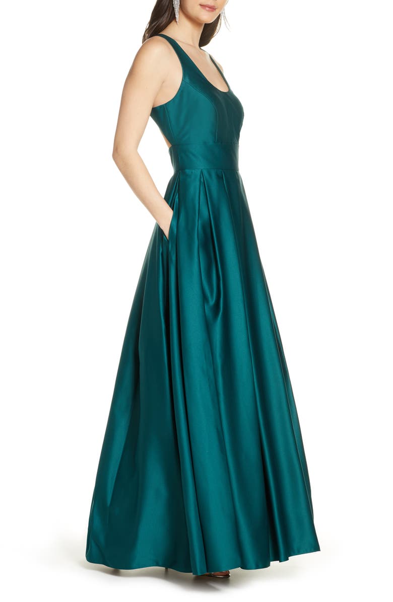 Morgan & Co. Back Cutout Satin Ballgown, Alternate, color, 
