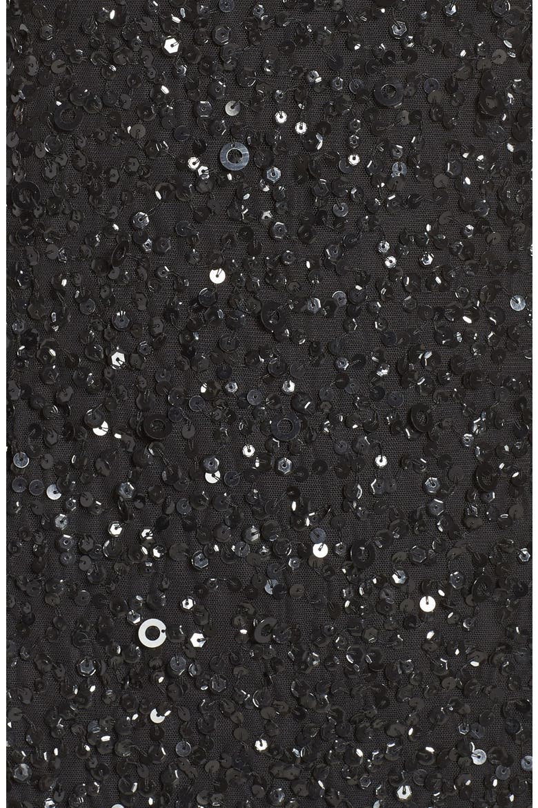 Short Sleeve Sequin Mesh Gown, Alternate, color, BLACK