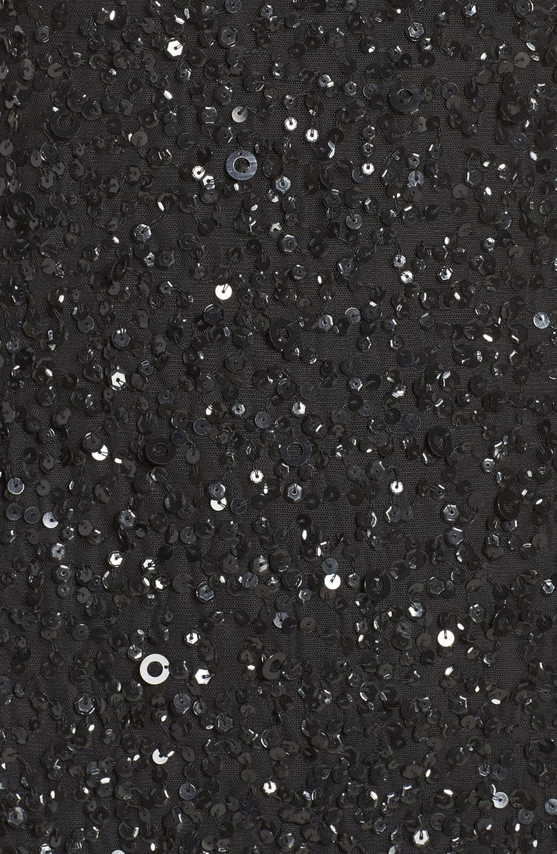 Adrianna Papell Short Sleeve Sequin Mesh Gown, Alternate, color,