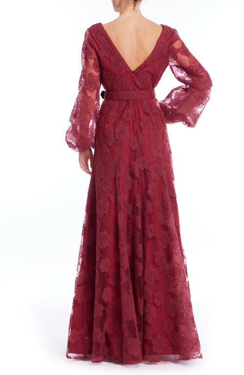 Badgley Mischka Collection Embroidered Long Sleeve Gown In Red