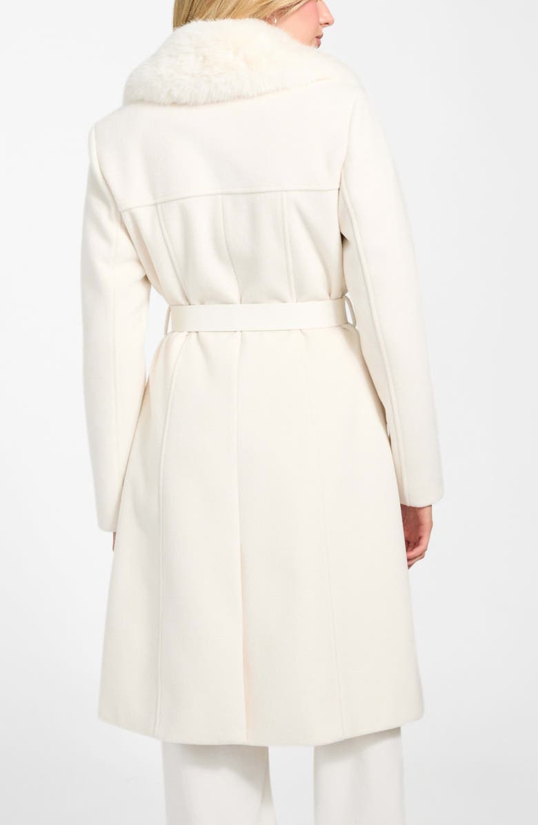 GUESS New Patrice Belted Coat with Removable Faux Fur Collar, Alternate, color, White