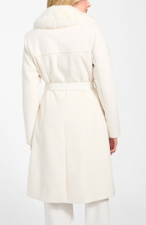Guess New Patrice Belted Coat With Removable Faux Fur Collar In White
