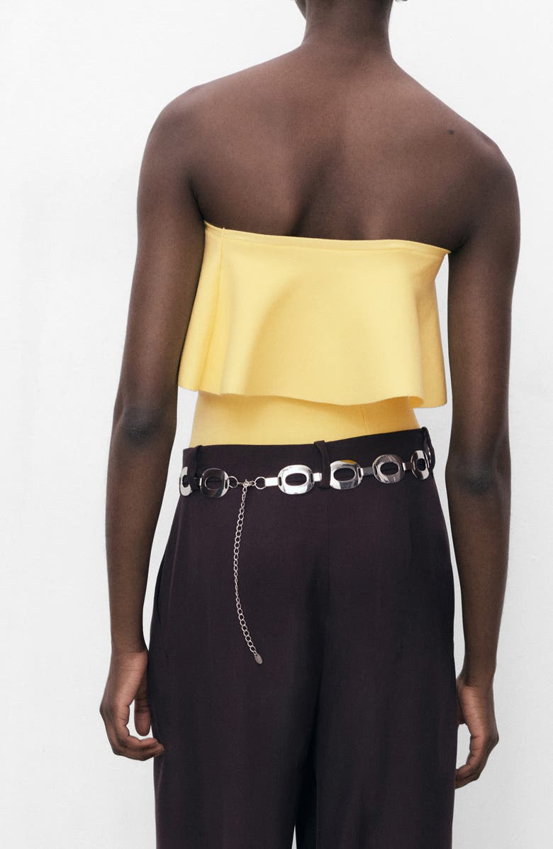 MANGO Ruffle Strapless Crop Top, Alternate, color, Pastel Yellow