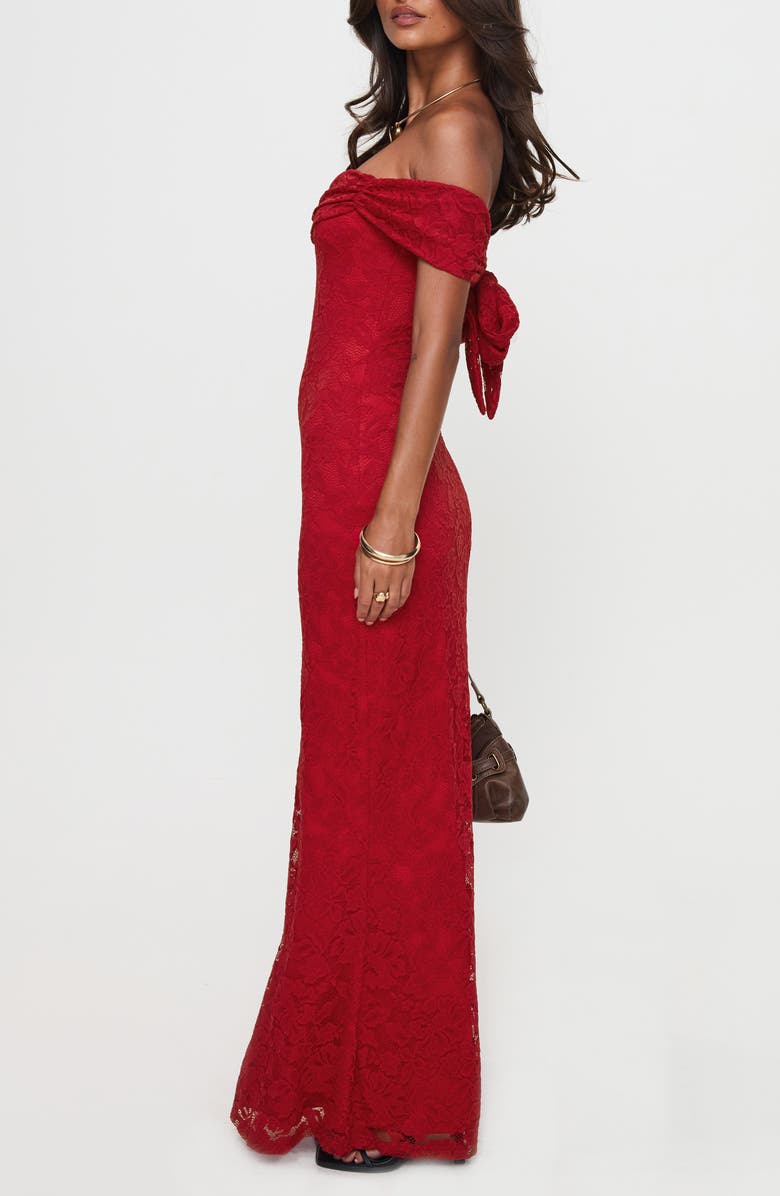 Princess Polly Allured Off the Shoulder Floral Lace Dress, Alternate, color, Burgundy