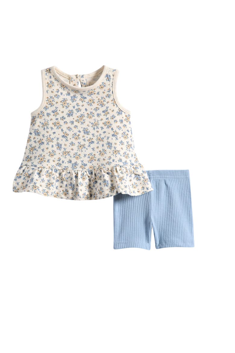 Floral Cotton Blend Top & Shorts Set, Main, color, YELLOW BLUE FLORAL