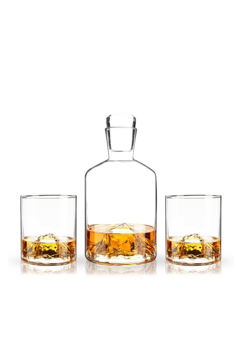 Mountain 3-Piece Crystal Liquor Decanter and Tumbler Set, Alternate, color, Clear