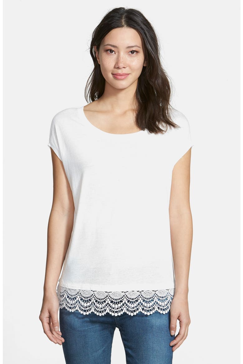 Lace Hem Knit Tee, Main, color, IVORY CLOUD