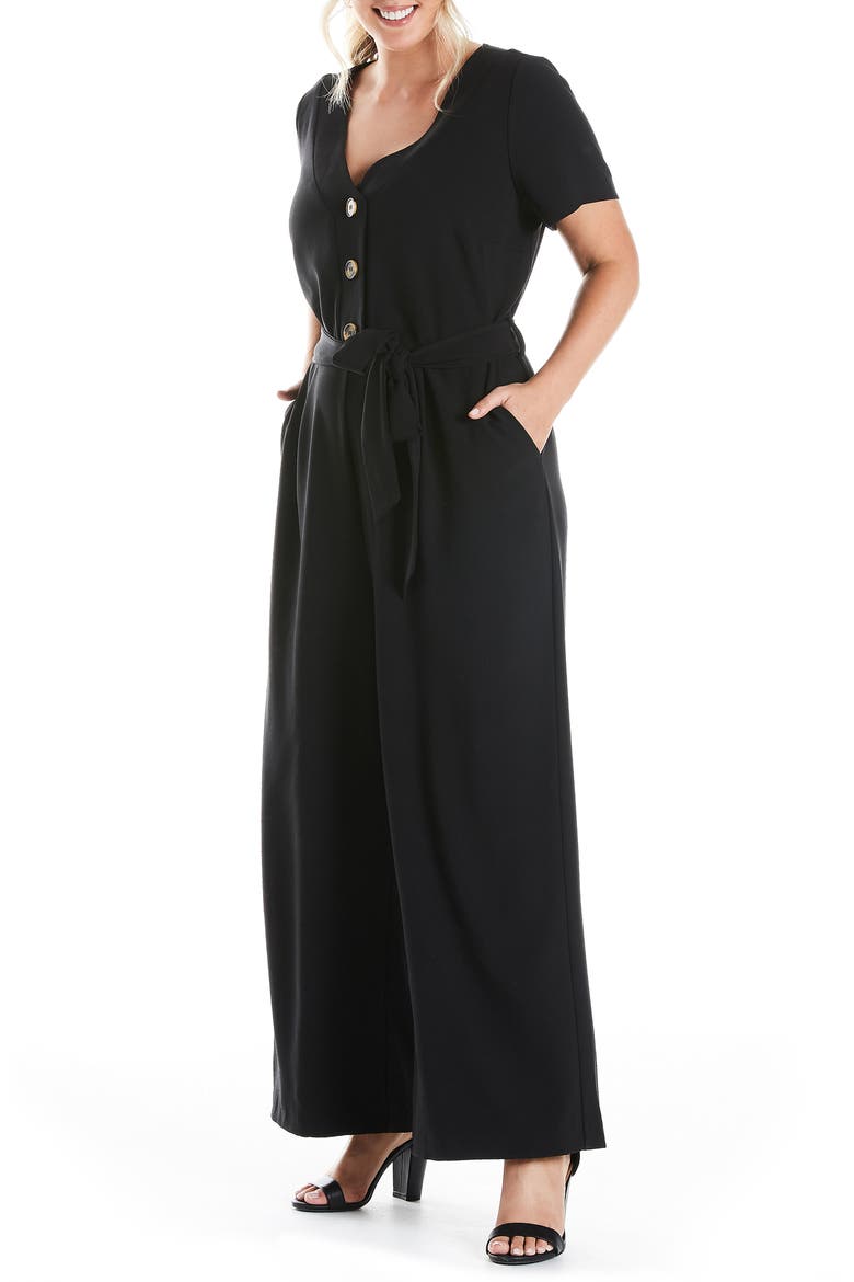 Tully Short Sleeve Wide Leg Jumpsuit, Alternate, color, BLACK