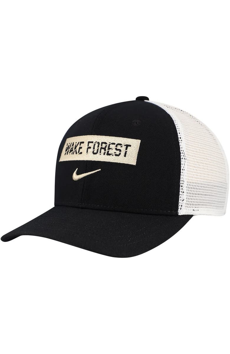 Nike Men's Nike Black Wake Forest Demon Deacons 2024/25 Sideline Rise Trucker Adjustable Hat, Main, color, 