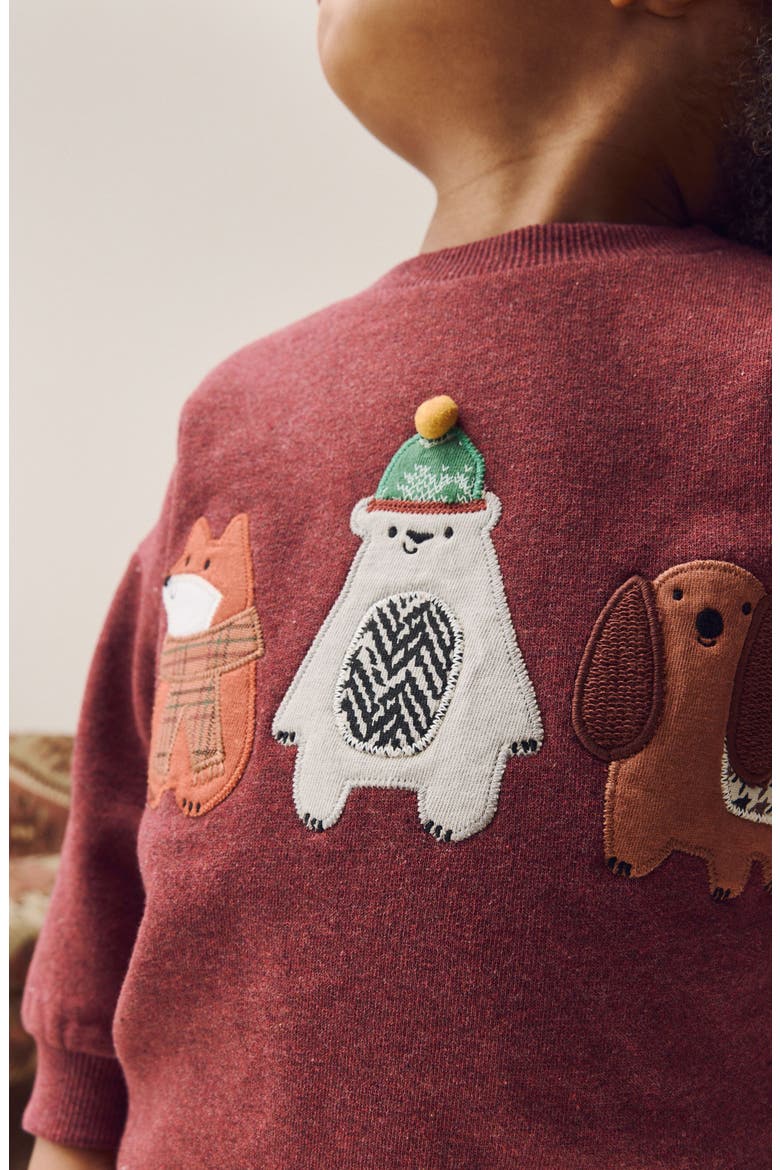 Kids' Animal Appliqué Sweatshirt & Corduroy Pants Set, Alternate, color, RED