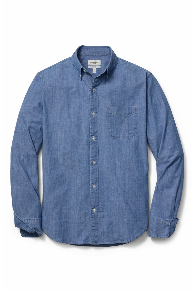 Everyday Slim Fit Cotton Chambray Button-Down Shirt, Alternate, color, LIGHT WASH