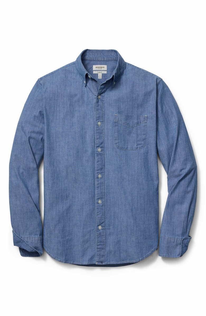 Bonobos Everyday Slim Fit Cotton Chambray Button-Down Shirt, Alternate, color, Light Wash