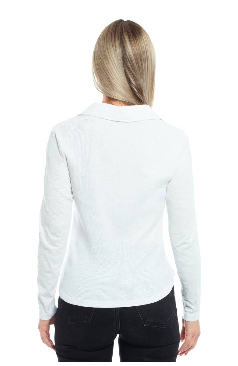 WILT Clothing Scoop Neck Long Sleeve Polo Tee with Round Hem, Alternate, color, White