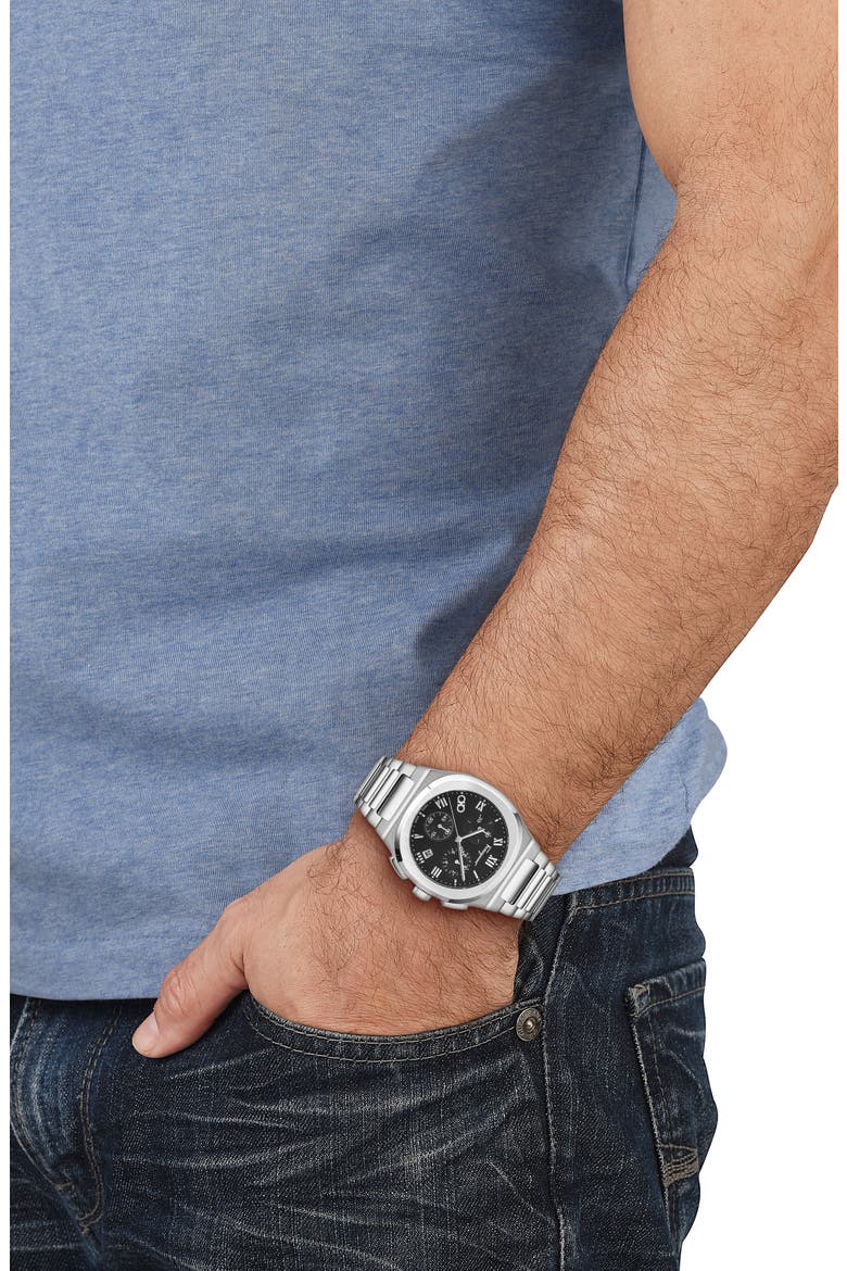 Elliptical Bracelet Strap Chronograph Watch, 38mm, Alternate, color, BLACK/ STAINLESS STEEL