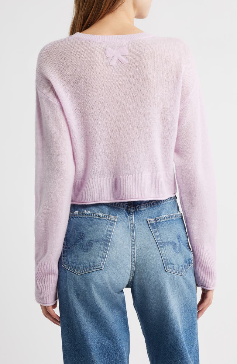 LoveShackFancy Luisella Bow Crop Cashmere Cardigan, Alternate, color, Clouded Rose