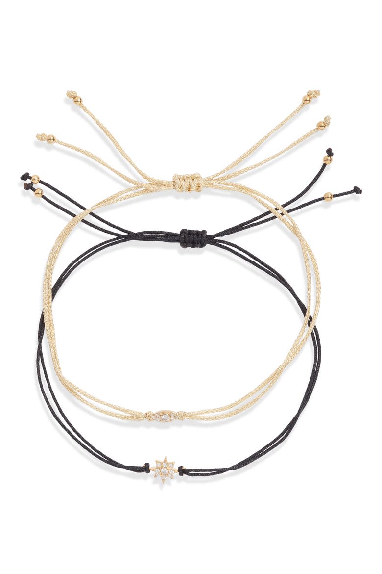 2-Pack Cubic Zirconia Charm Friendship Bracelets, Main, color, EYE/ STAR/ GOLD/ BLACK/ GOLD
