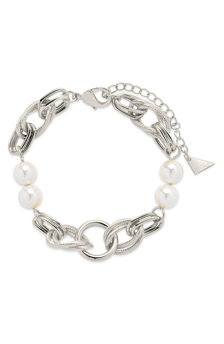 Sterling Forever Ivanna Faux Pearl Chain Bracelet, Alternate, color, Silver