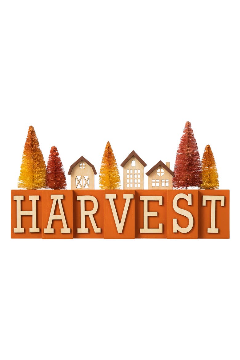 Harvest Fall Wooden House/Brush Trees Table Decor, Main, color, Orange
