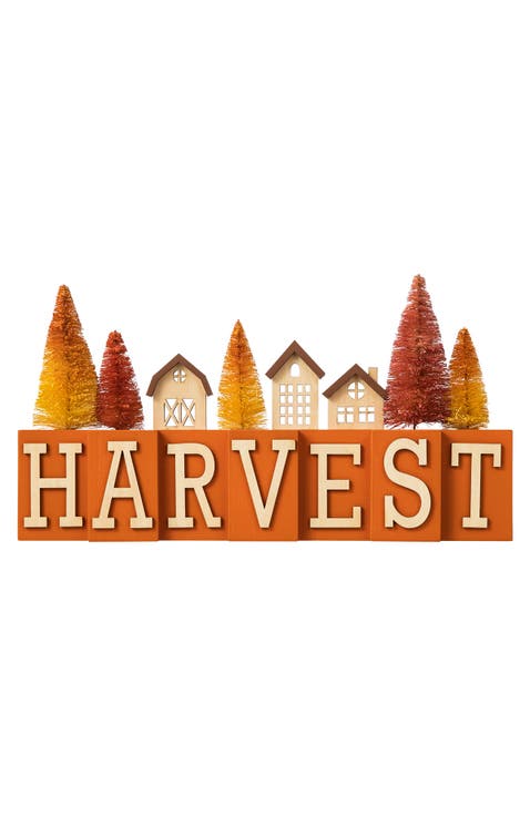 Harvest Fall Wooden House/Brush Trees Table Decor