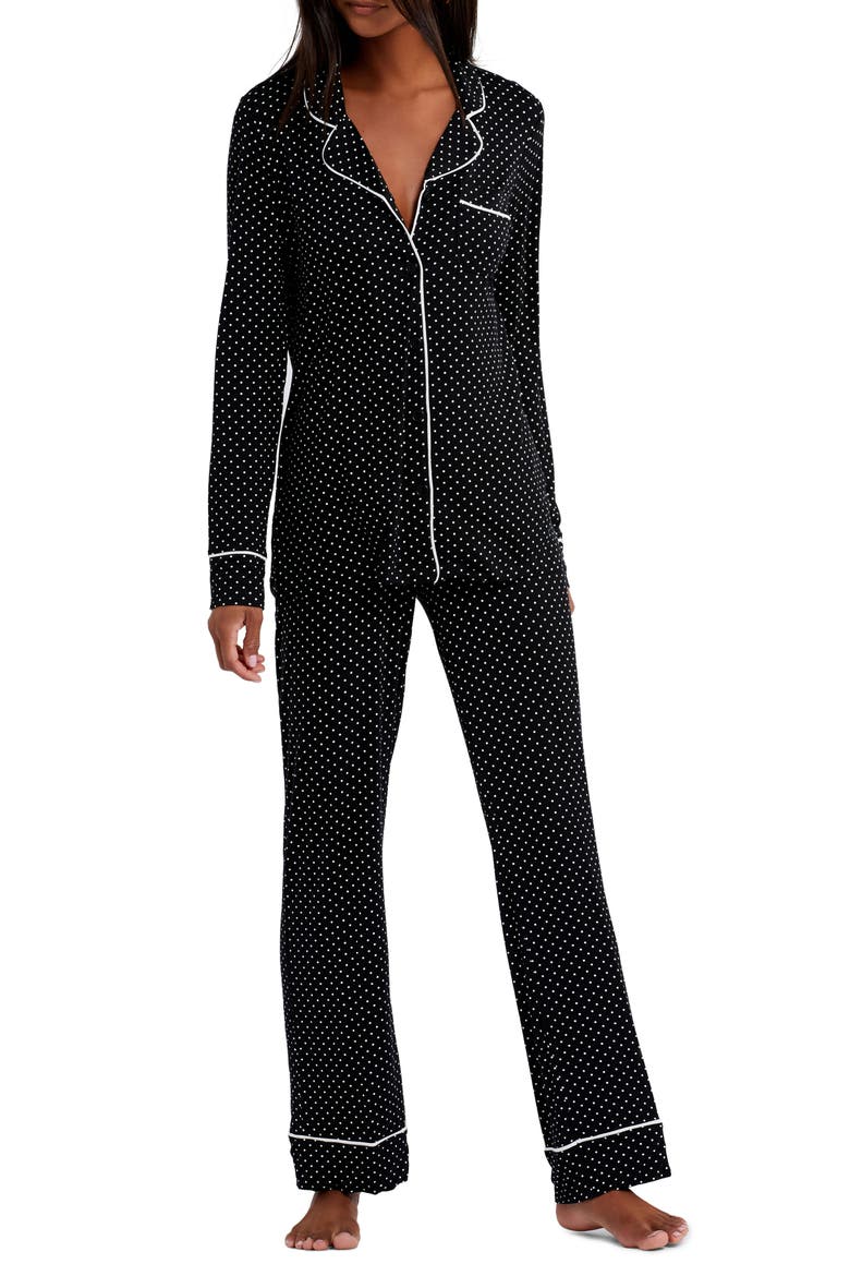 Button-Up Maternity/Nursing Pajamas, Main, color, BLACK WHITE DOT