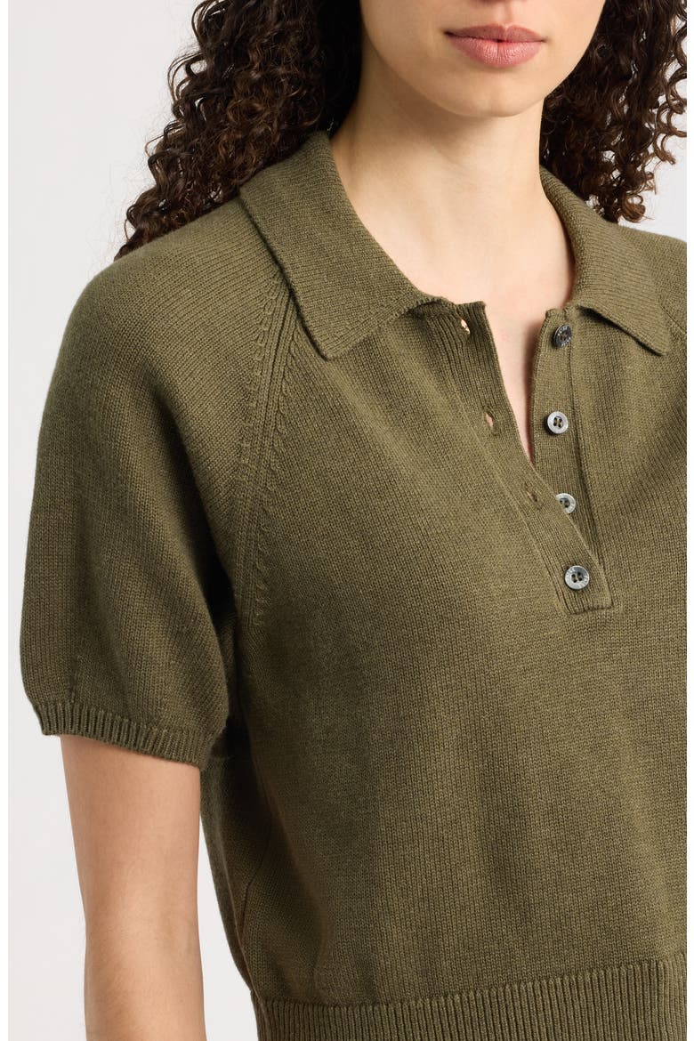 Birch Puff Sleeve Organic Cotton Blend Polo Sweater, Alternate, color, MIXED HERB