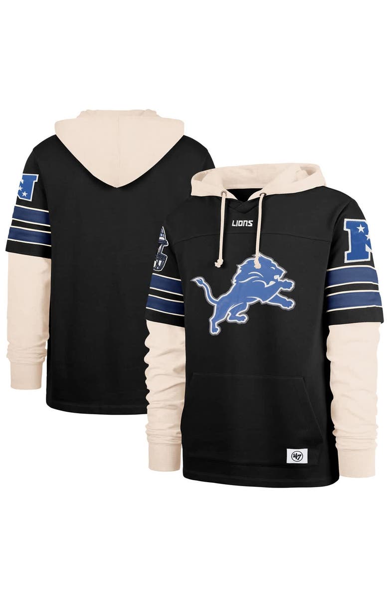 '47 Men's '47  Black Detroit Lions Split Zone Cornerback Duo Hoodie, Main, color, 