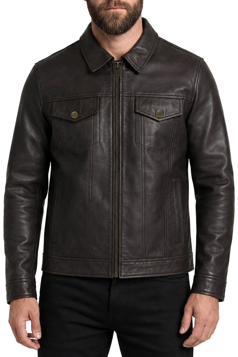 Classic Leather Jacket, Main, color, DARK BROWN