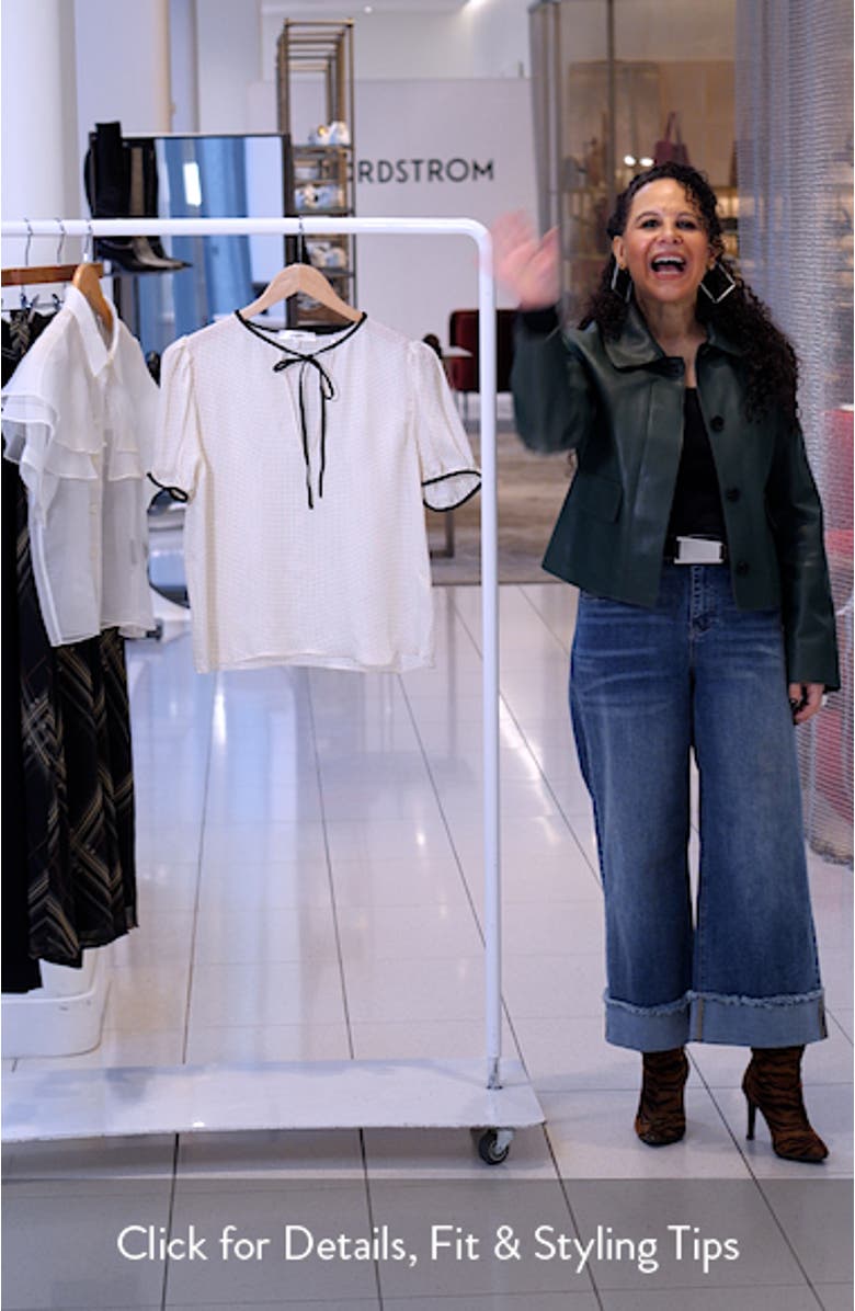 Polka Dot Tie Front Puff Sleeve Semisheer Silk Top, sales video thumbnail