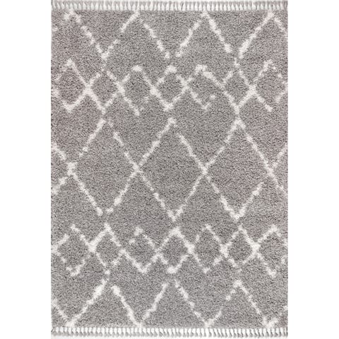 Mercer Shag Plush Tassel Moroccan  Geometric Trellis Area Rug