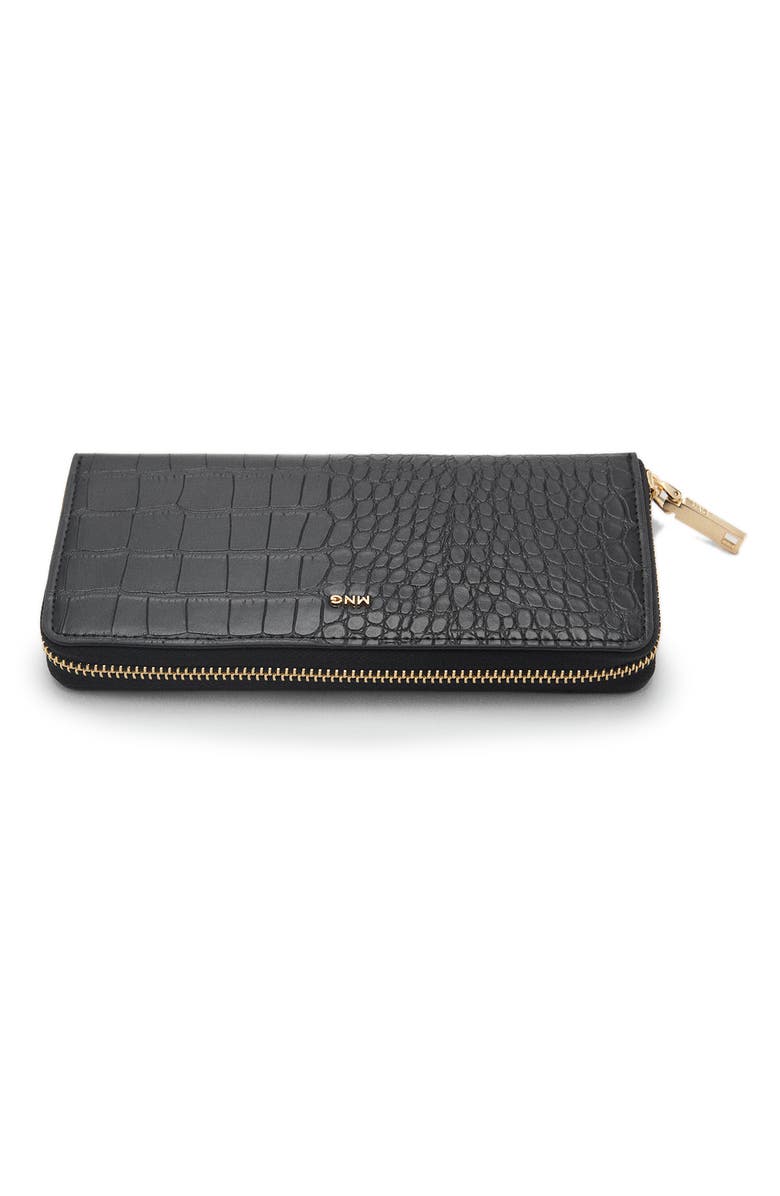 MANGO Croc Embossed Faux Leather Wallet, Alternate, color, Black