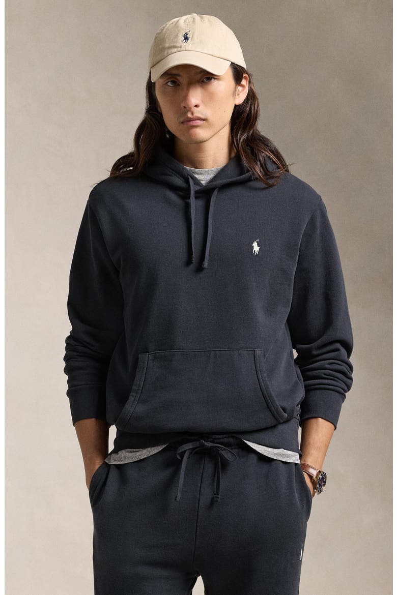 Loopback Cotton Fleece Hoodie, Alternate, color, POLO BLACK