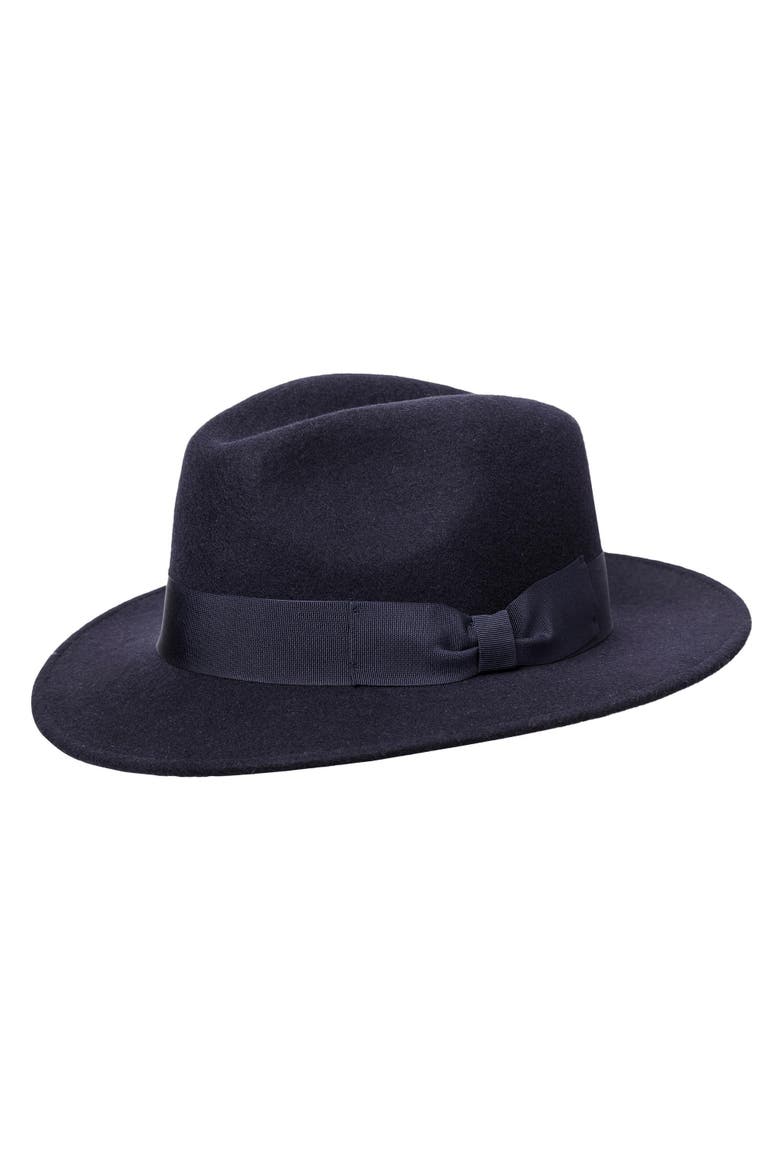 Men's Wool Fedora with Grosgrain Hatband, Main, color, Navy