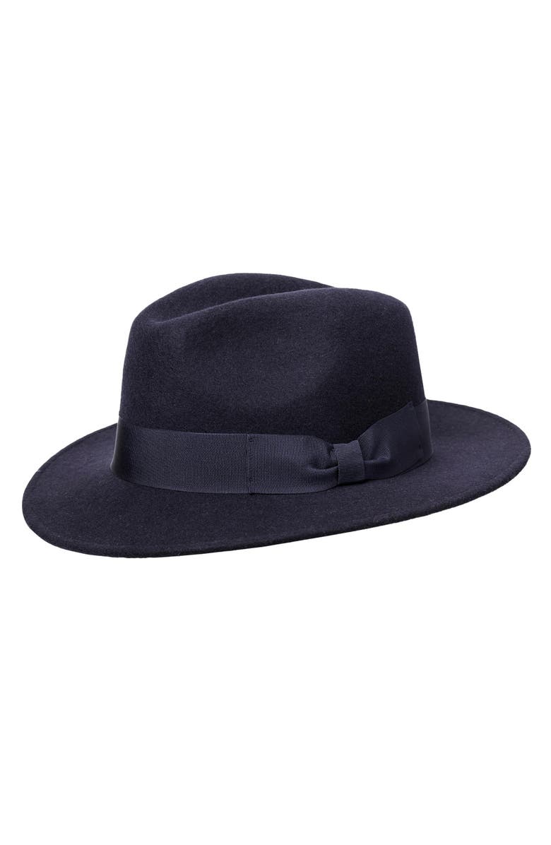 Wigens Men's Wool Fedora with Grosgrain Hatband, Main, color, Navy