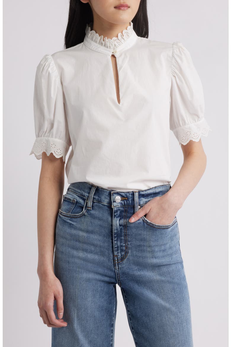 The Eyelet Inset Top, Main, color, WHITE