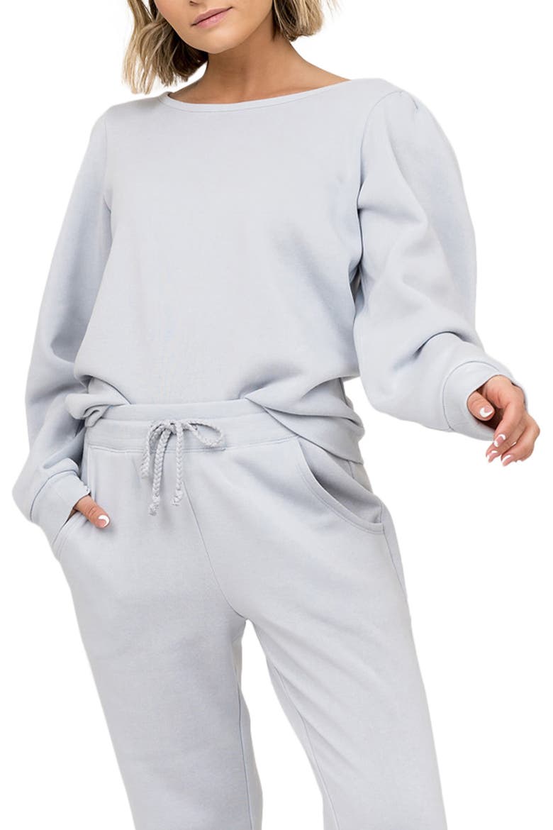 Puff Sleeve Sweatshirt, Main, color, BLUE PEARL