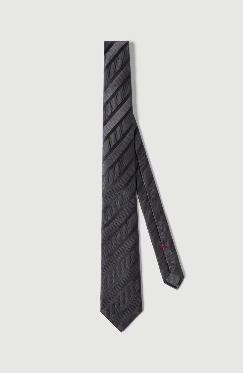 Brunello Cucinelli Texured tone-on-tone stripe silk tie, Main, color, Dark Grey
