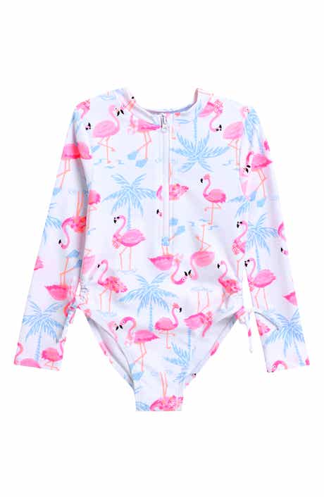 Flapdoodles Kids' Long Sleeve Half Zip One-Piece Swimsuit